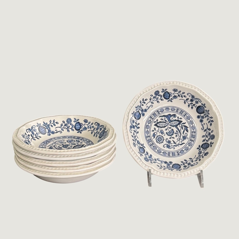 Six Kensington Blue Onion English Ironstone Berry Fruit Bowls